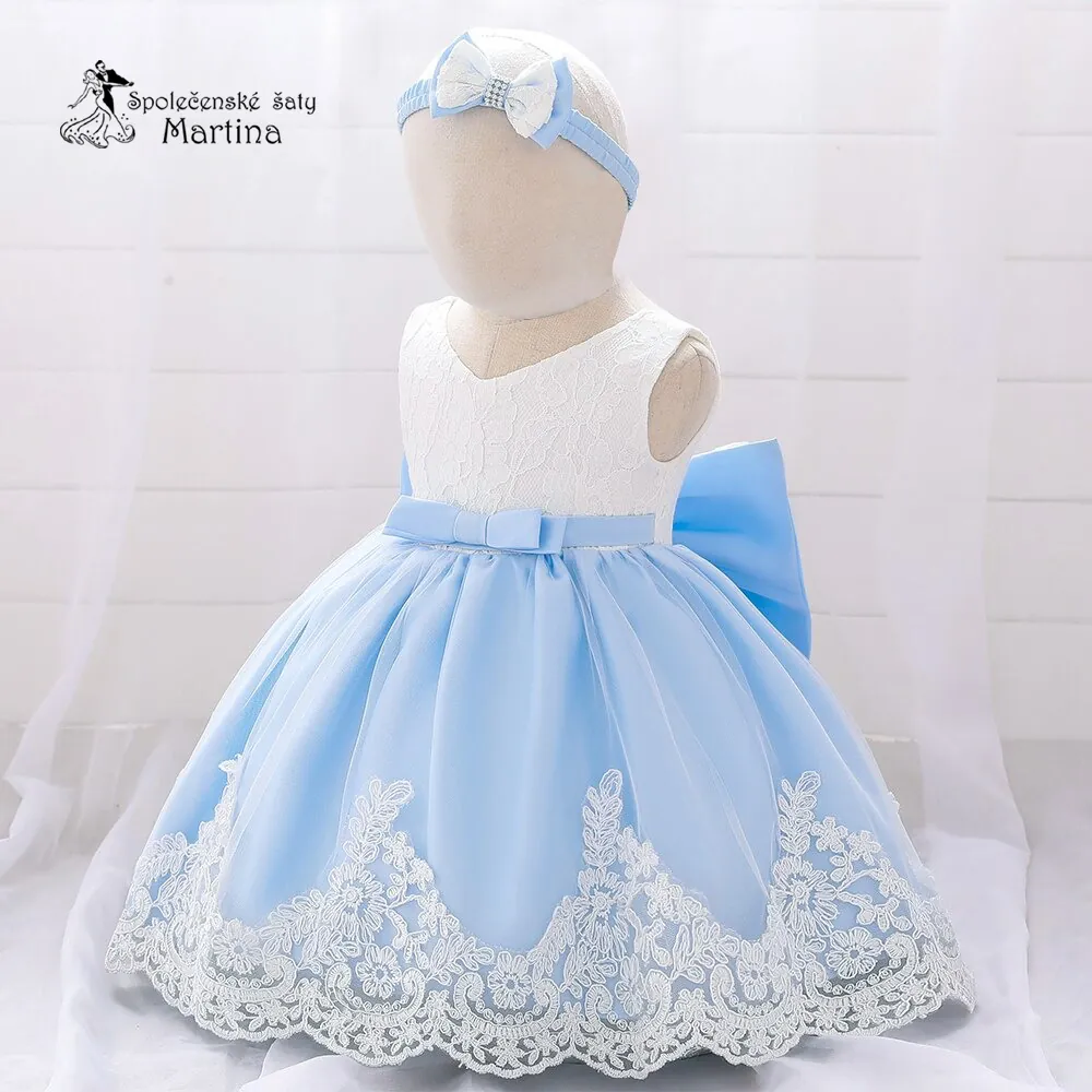 Světle modré šatičky pro nejmenší s čelenkou "Adrianka" 0-2 roky