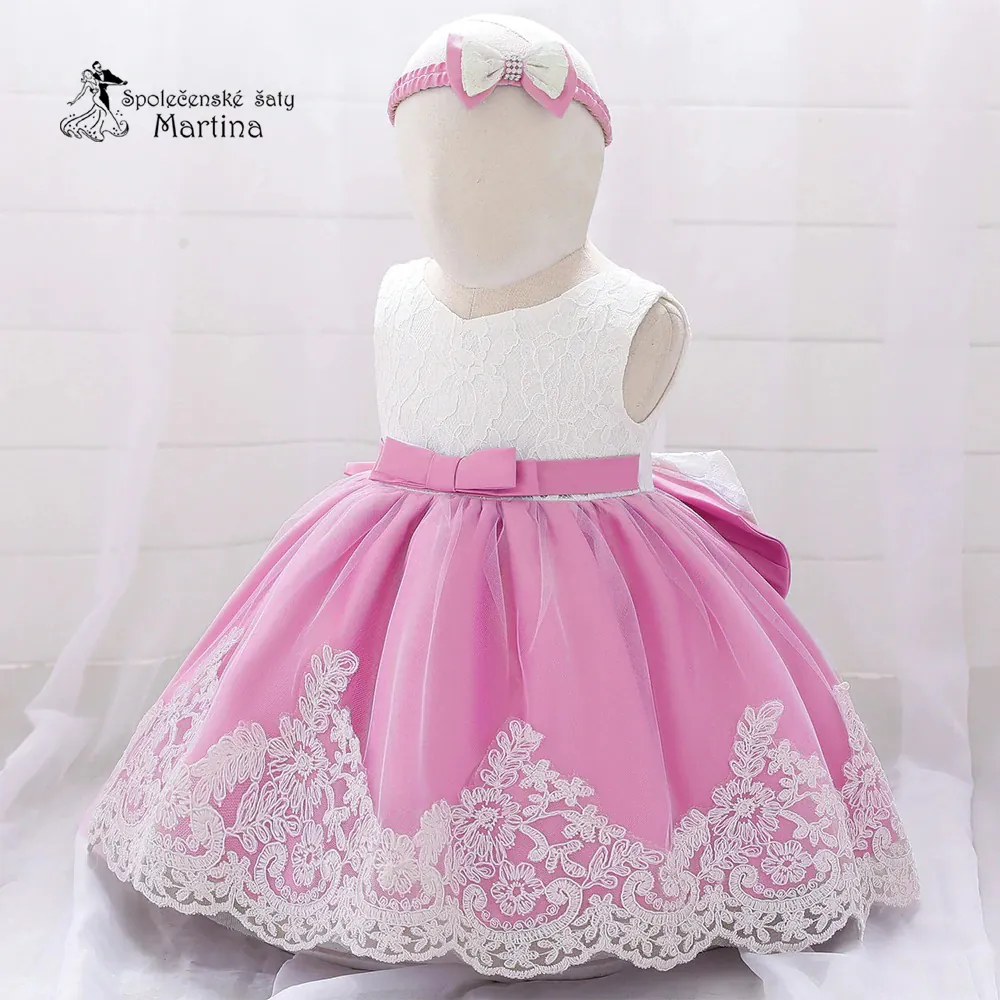 Tmavě růžové šatičky pro nejmenší s čelenkou "Adrianka" 0-2 roky