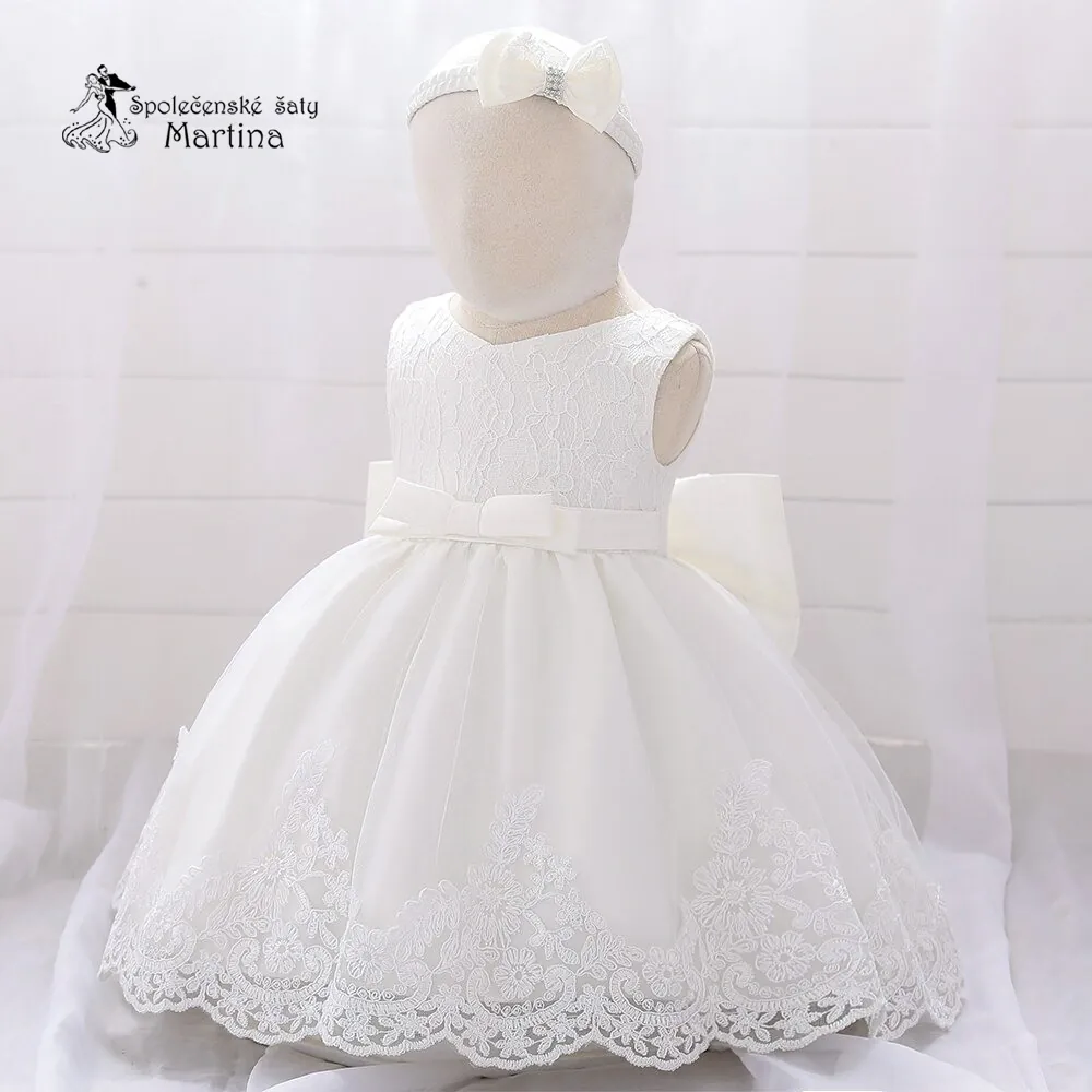 Bílé šatičky pro nejmenší s čelenkou "Adrianka" 0-2 roky