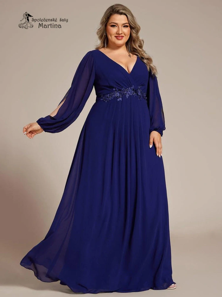 Královsky modré plus size šaty "Harper" s dlouhým rukávem