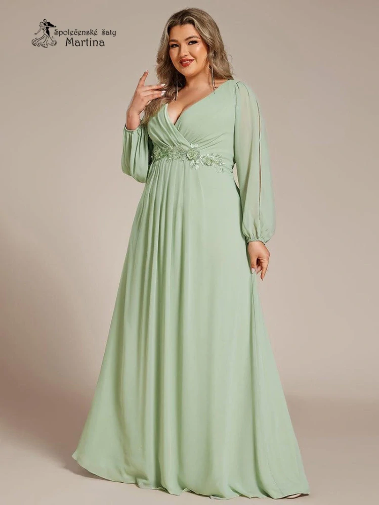Mintové plus size šaty "Harper" s dlouhým rukávem