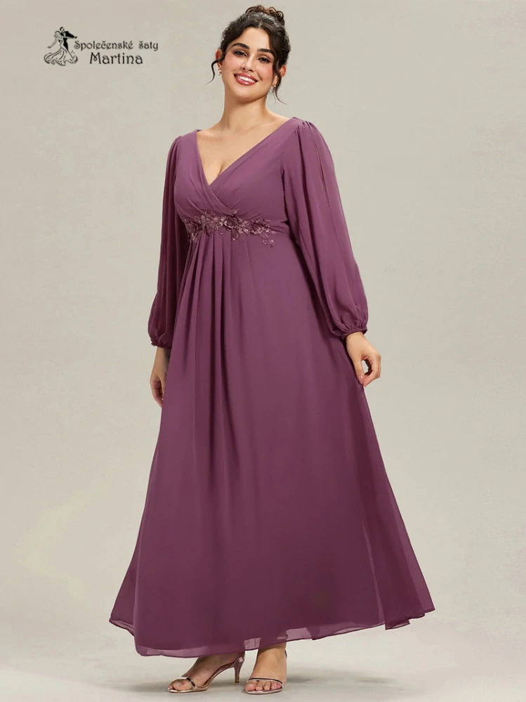 Šeříkové plus size šaty "Harper" s dlouhým rukávem