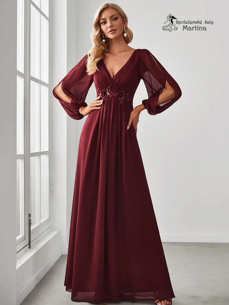 Vínové šaty "Harper" s dlouhým rukávem 