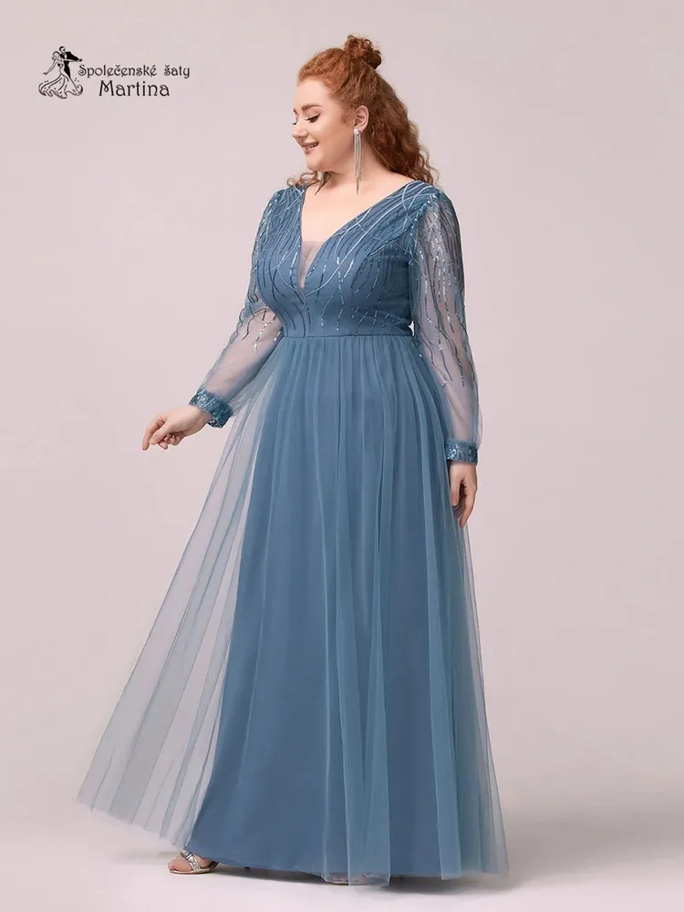 Dlouhé staromodré šaty "Brenda" s rukávy - vel. 48