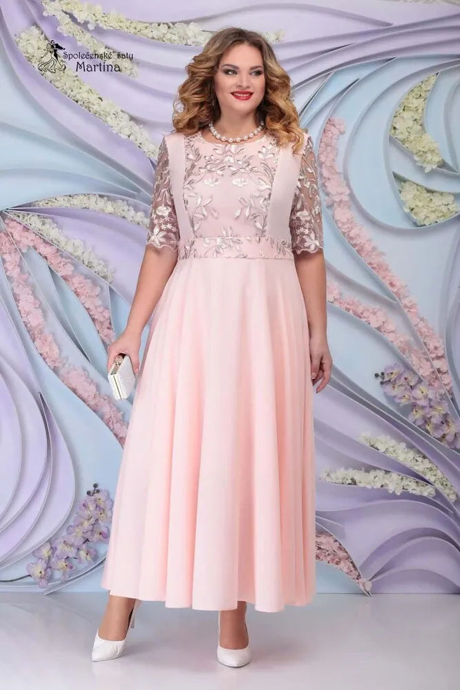 Pudrově růžové společenské šaty s kabátkem "Bertie"