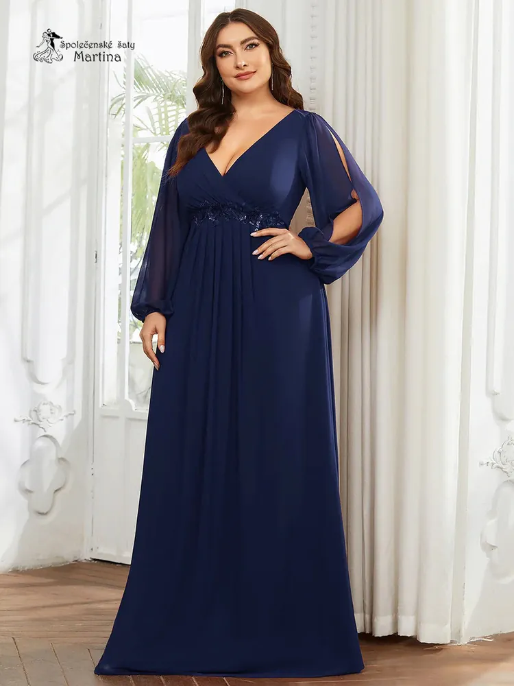Tmavě modré plus size šaty "Harper" s dlouhým rukávem