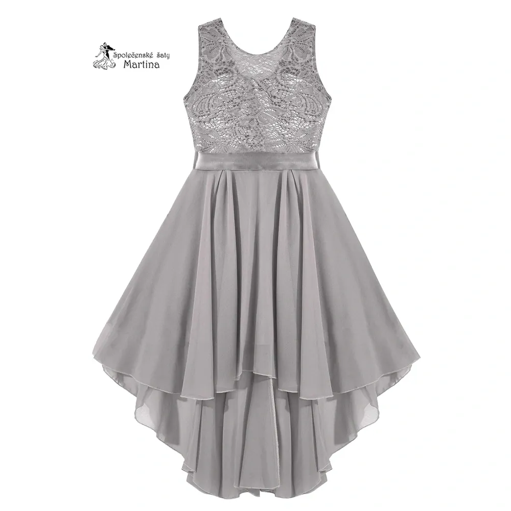 Šedé asymetrické dívčí šaty "Ivetka"  6-16 let