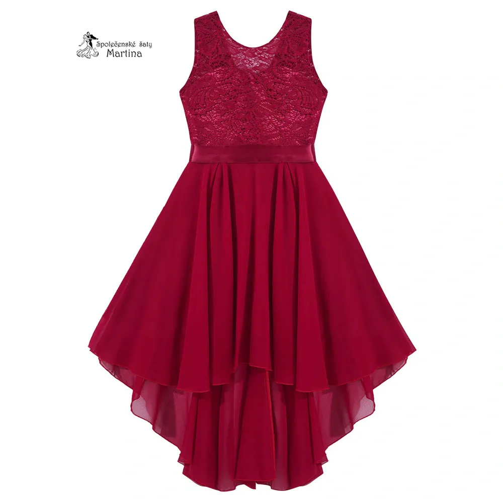 Vínové asymetrické dívčí šaty "Ivetka"  6-16 let