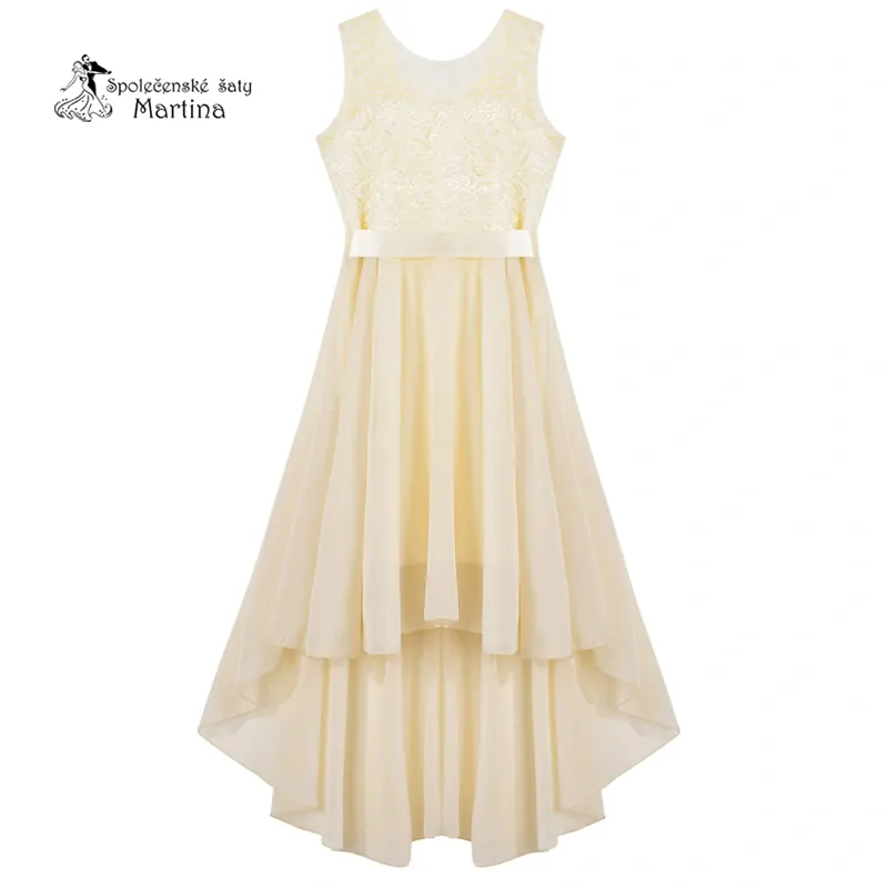 Champagne asymetrické dívčí šaty "Ivetka"  6-16 let