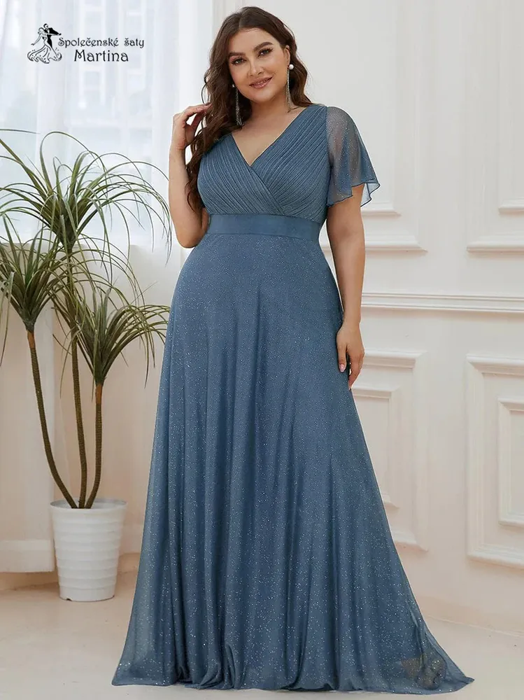 Staromodré jemně třpytivé společenské šaty s volnými rukávy "Darien XXL" 