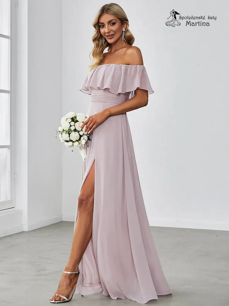 Pudrovo-fialkové šaty pro družičky "Alma" se spadenými rukávy