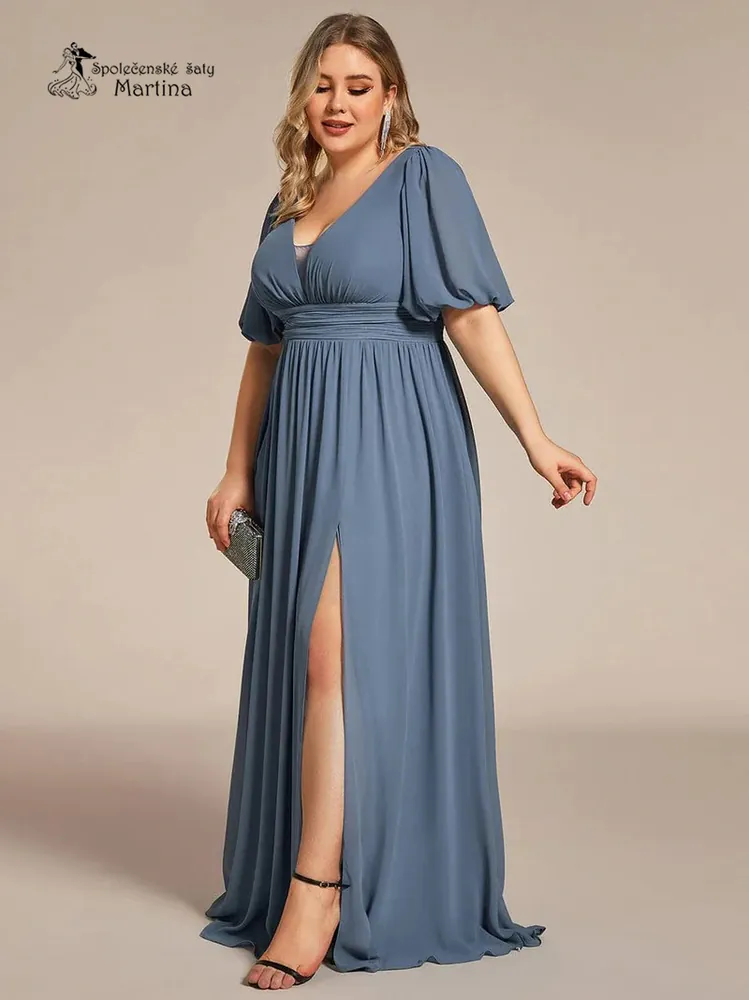 XXL staromodré společenské šaty "Andra" s volnými rukávy
