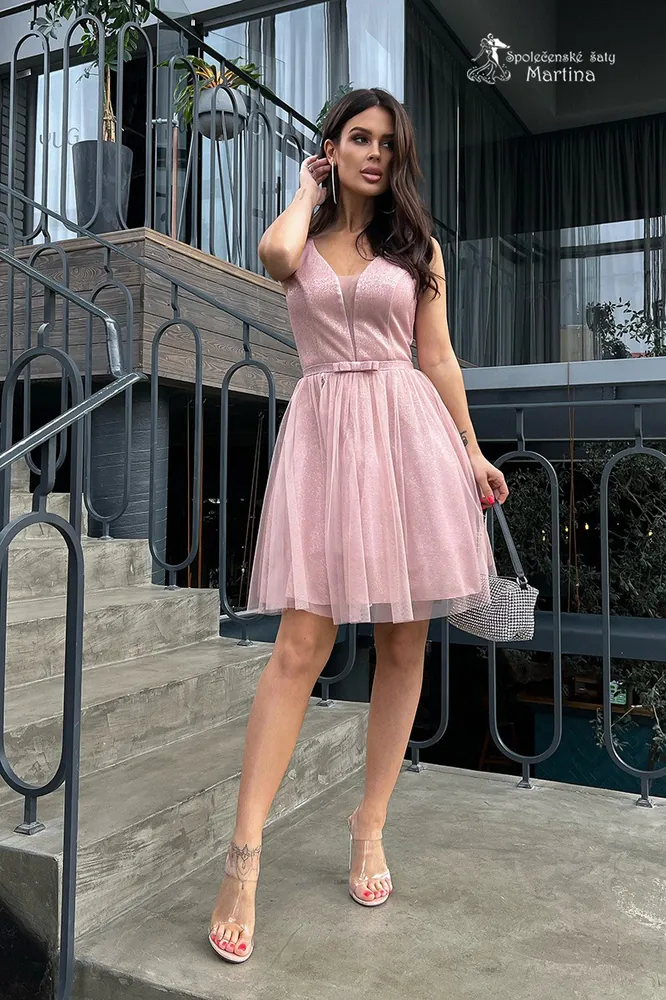 Růžovo-zlaté krátké třpytivé koktejlové šaty "Laurel"