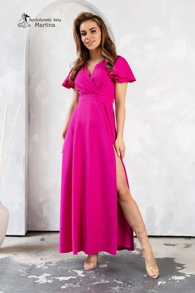 Dlouhé fuchsiové šaty "Lucy" s volnými rukávy