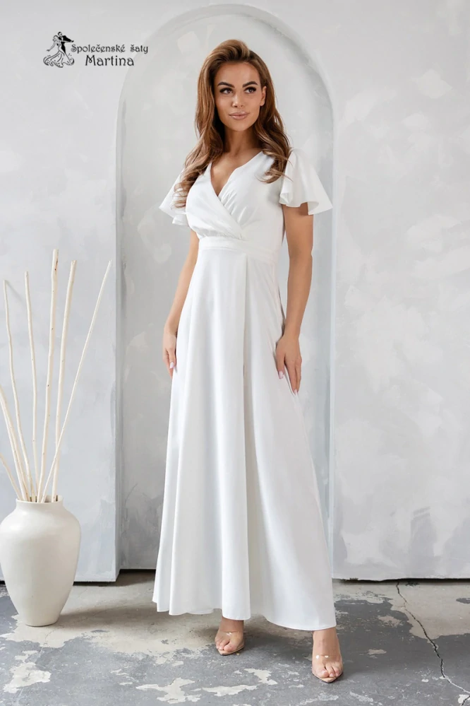 Dlouhé bílé/ecru šaty "Lucy" s volnými rukávy