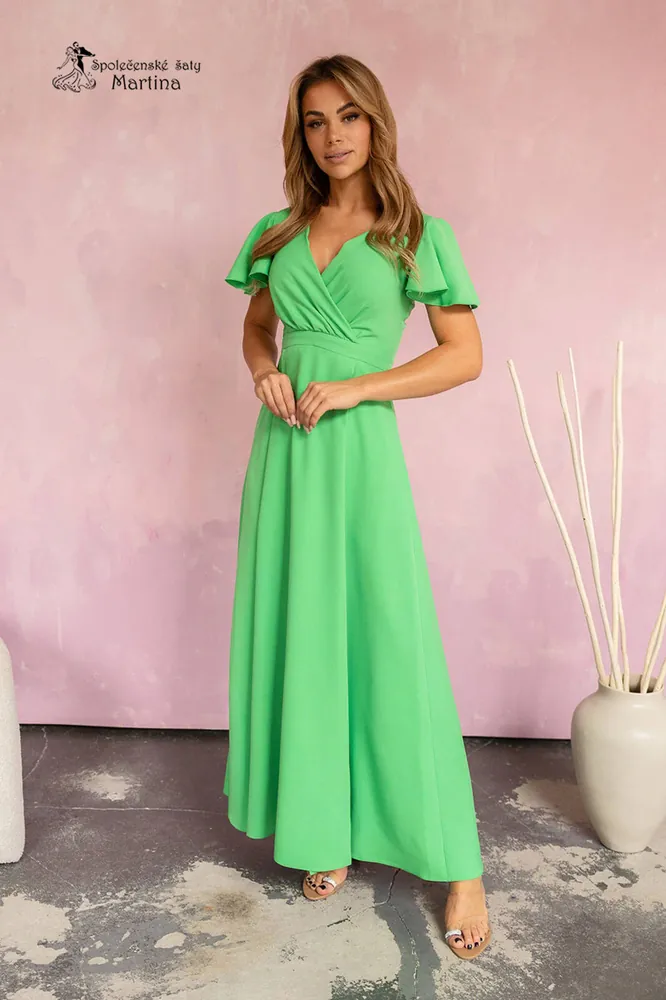 Dlouhé hráškově zelené šaty "Lucy" s volnými rukávy