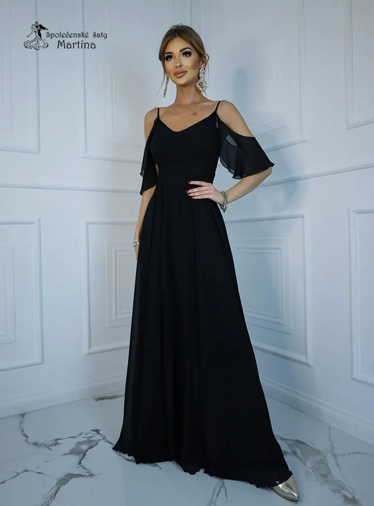 Černé šaty "Moly" se spadenými rukávy a kolovou sukní - vel. 38 