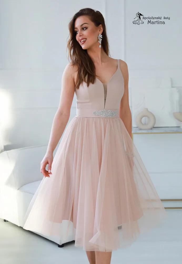 Midi starorůžové tylové šaty "Babydoll" pro svatebního hosta či družičku