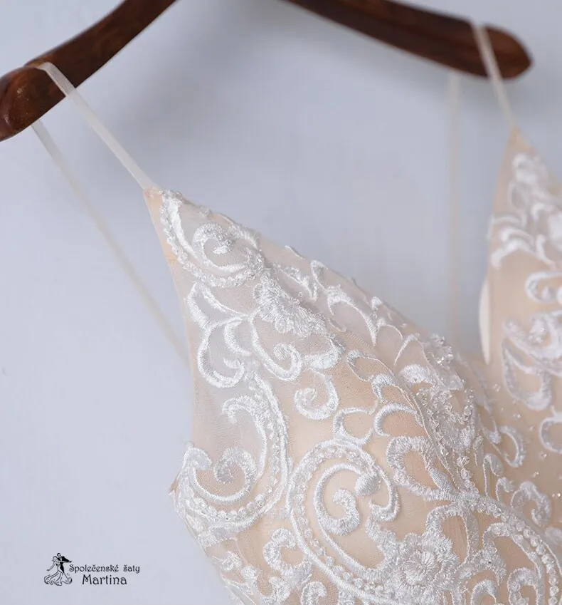 Champagne svatební boho šaty - vel. 36