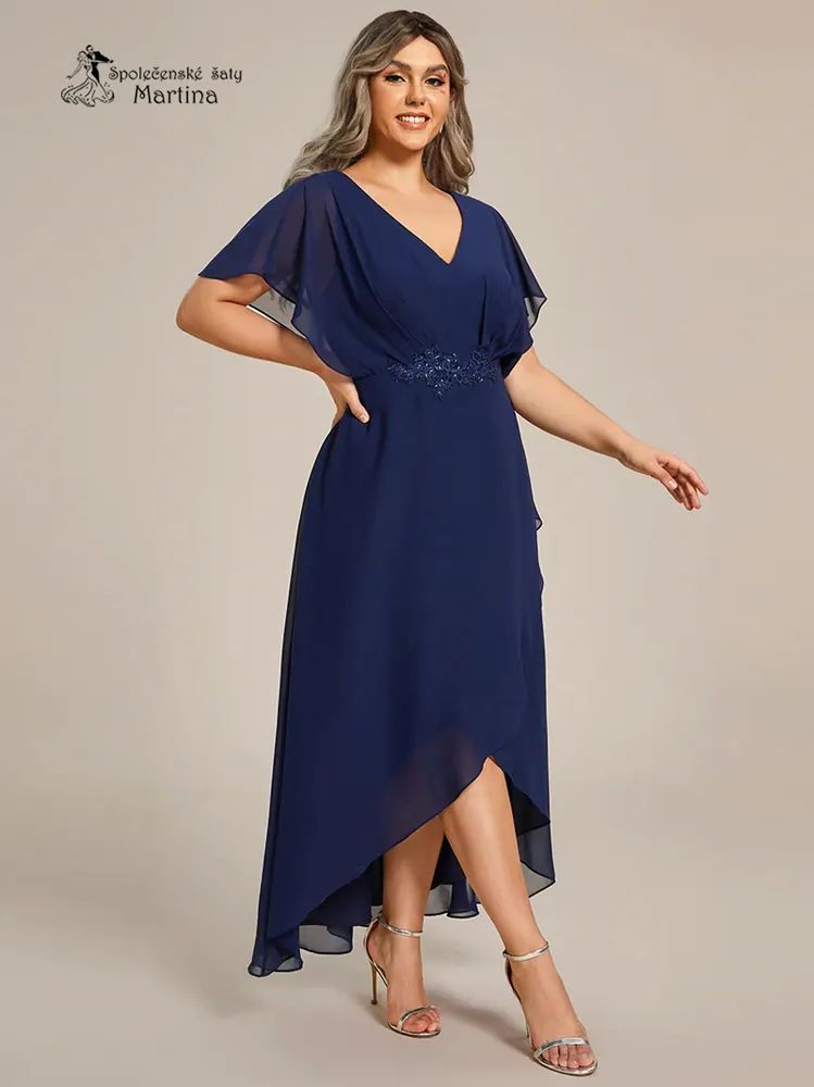 Tmavě modré asymetrické plus size šaty "Calante"