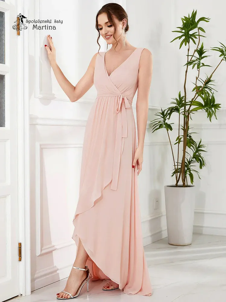 Růžové asymetrické šaty na svatbu "Blair" se širokými ramínky