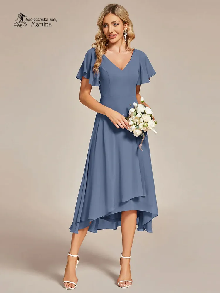 Midi staromodré asymetrické šaty s volným rukávem "Maisie"