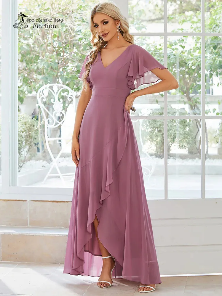 Dlouhé asymetrické starorůžové šaty pro svatební matku "Rubye"