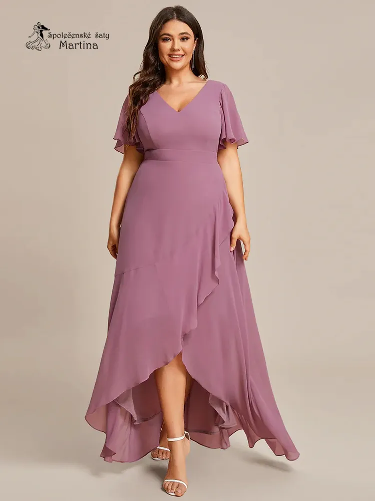 Dlouhé asymetrické starorůžové plus size šaty pro svatební matku "Rubye"