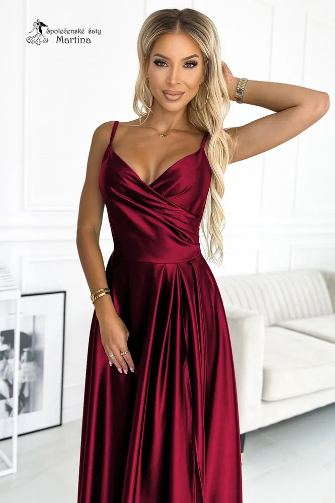 Elegantní vínové saténové společenské šaty "Betty"