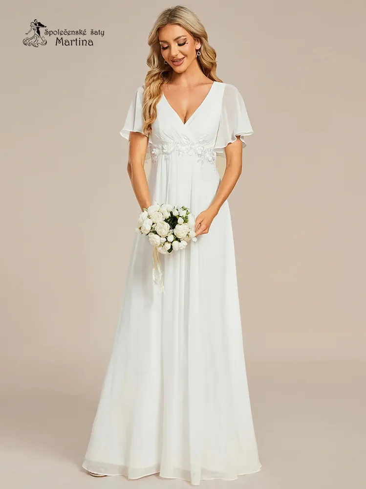 Svatební šifonové šaty "Pandora" s volným rukávem a aplikací v pase