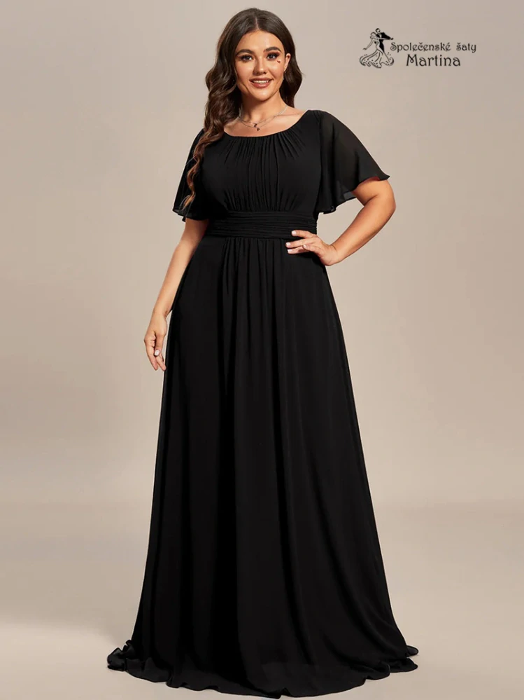 Černé šifonové šaty s rukávkem a žabičkováním na zádech "Stela"