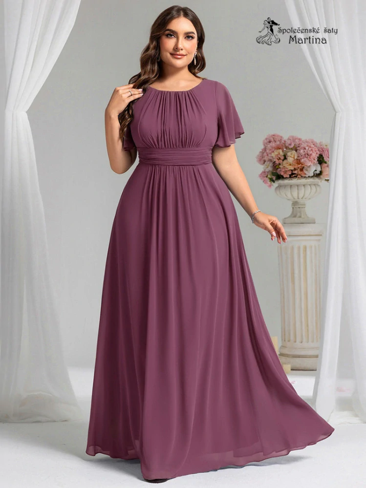 Šeříkové šifonové šaty s rukávkem a žabičkováním na zádech "Stela"