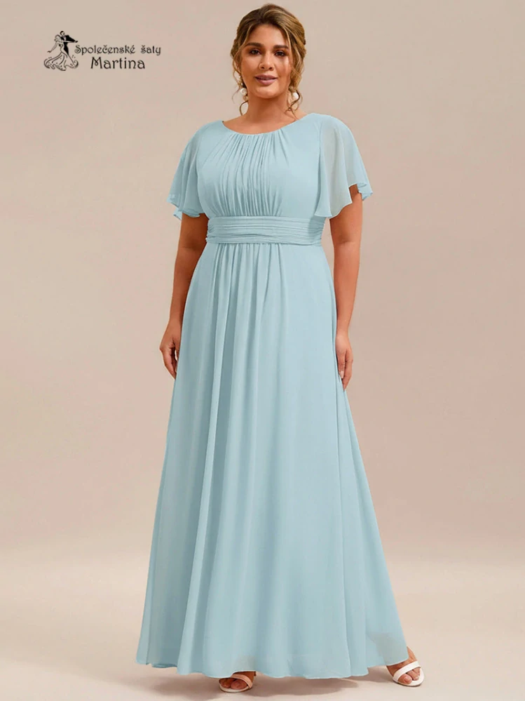 Světle modré šifonové šaty s rukávkem a žabičkováním na zádech "Stela"