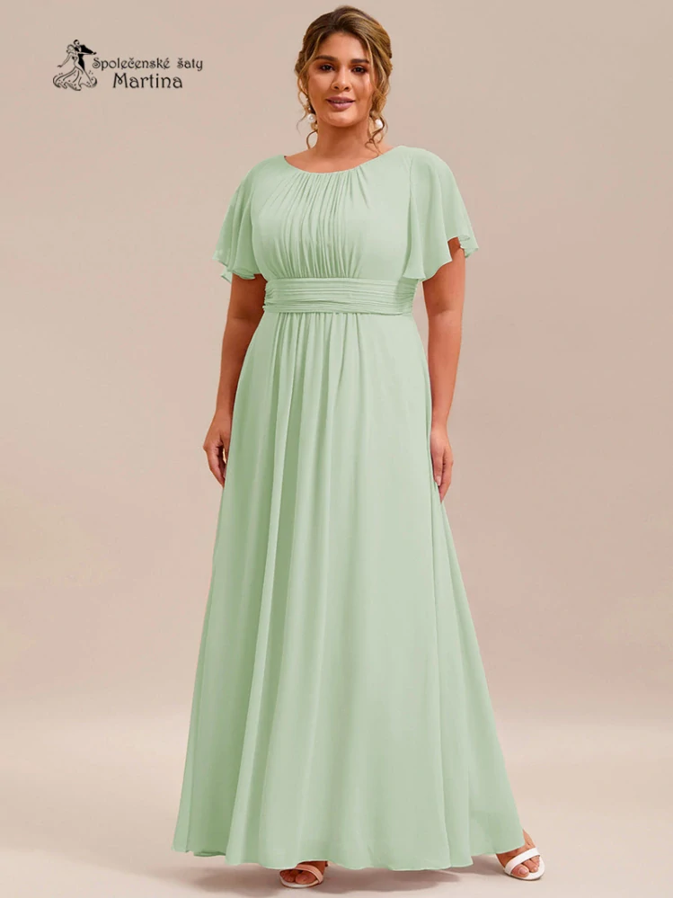 Světle zelené šifonové šaty s rukávkem a žabičkováním na zádech "Stela"