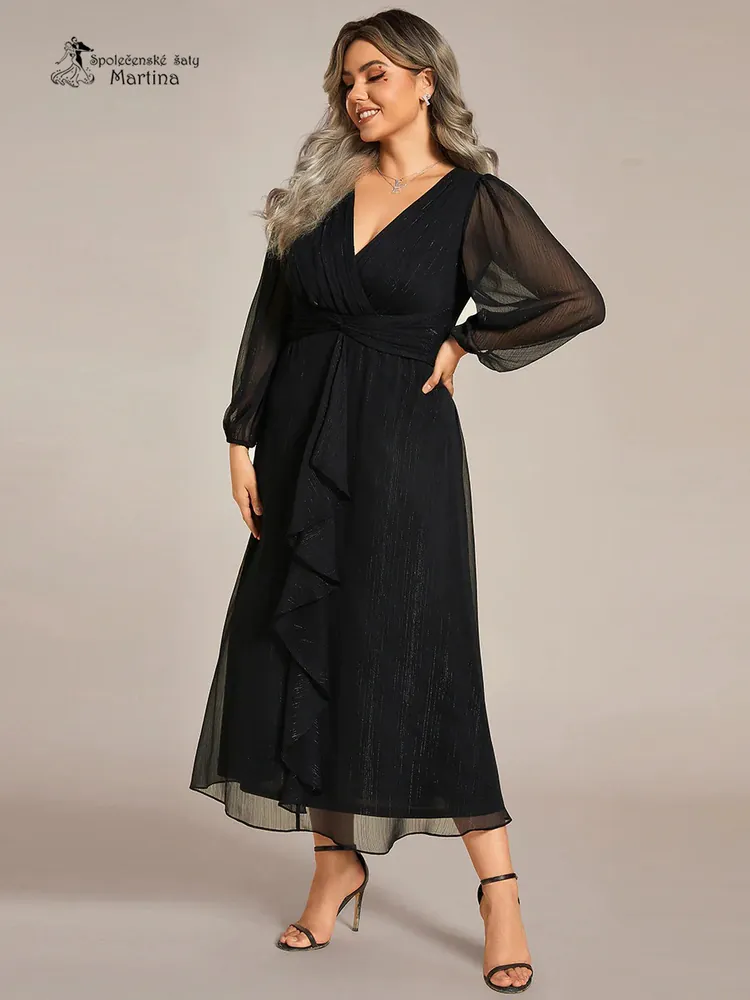 Plus size černé šaty "Katie" s dlouhým rukávem
