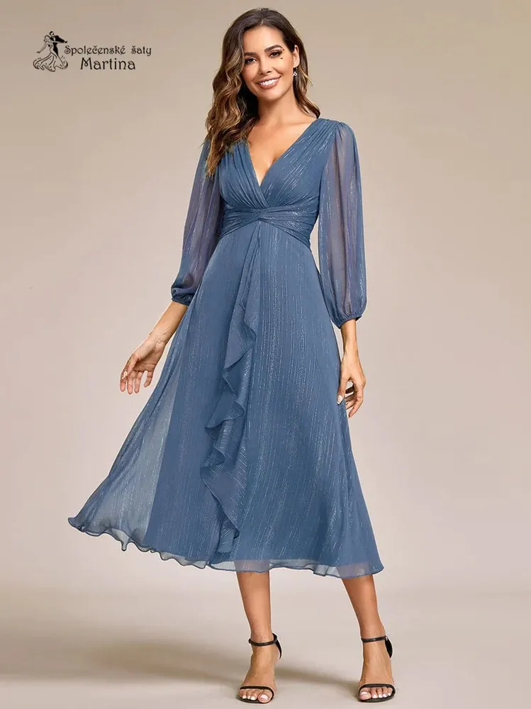 Dusty navy šaty "Katie" s dlouhým rukávem