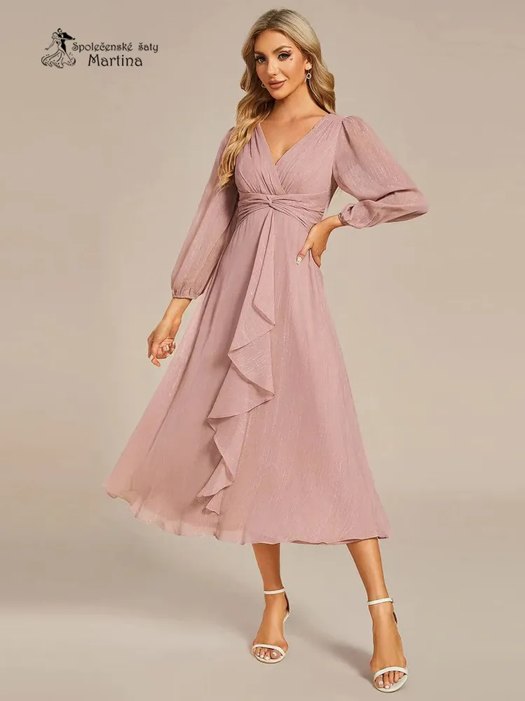 Starorůžové šaty "Katie" s dlouhým rukávem