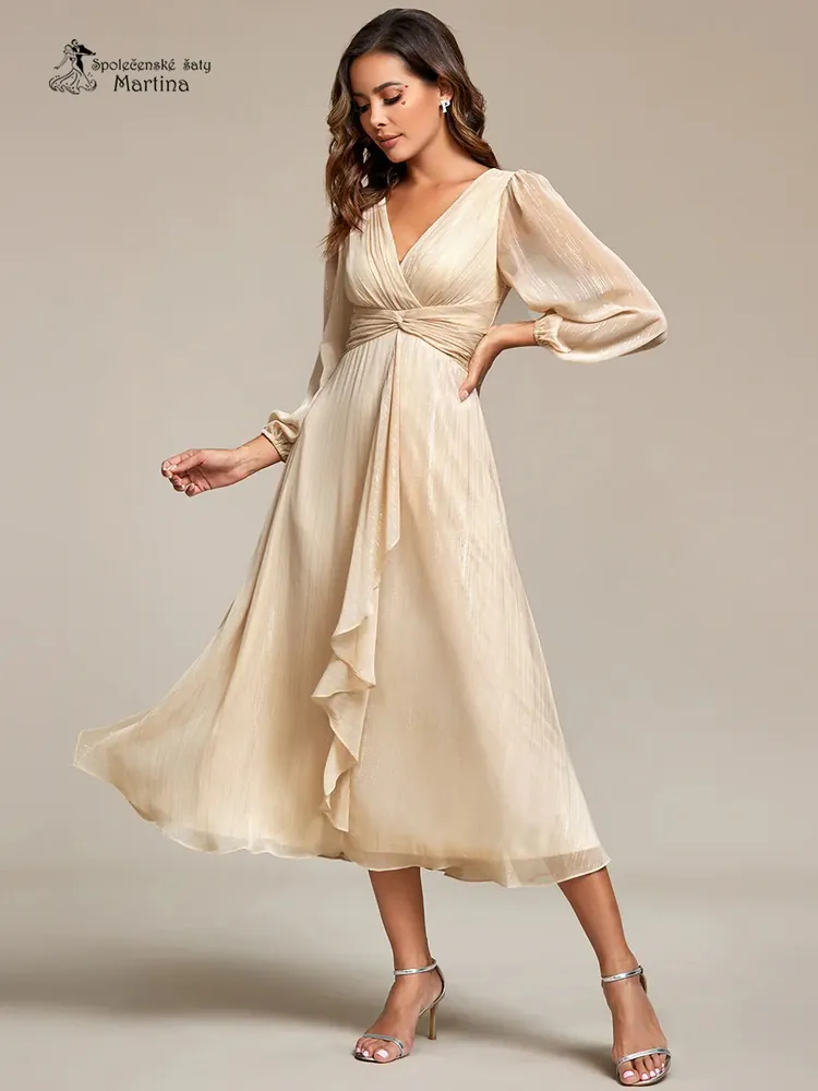 Béžové šaty "Katie" s dlouhým rukávem