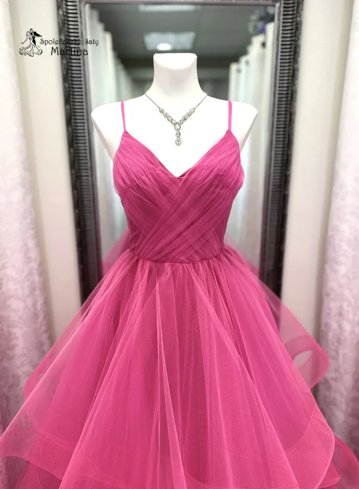 Fuchsiové maturitní šaty "Brooklyn" s volány v sukni