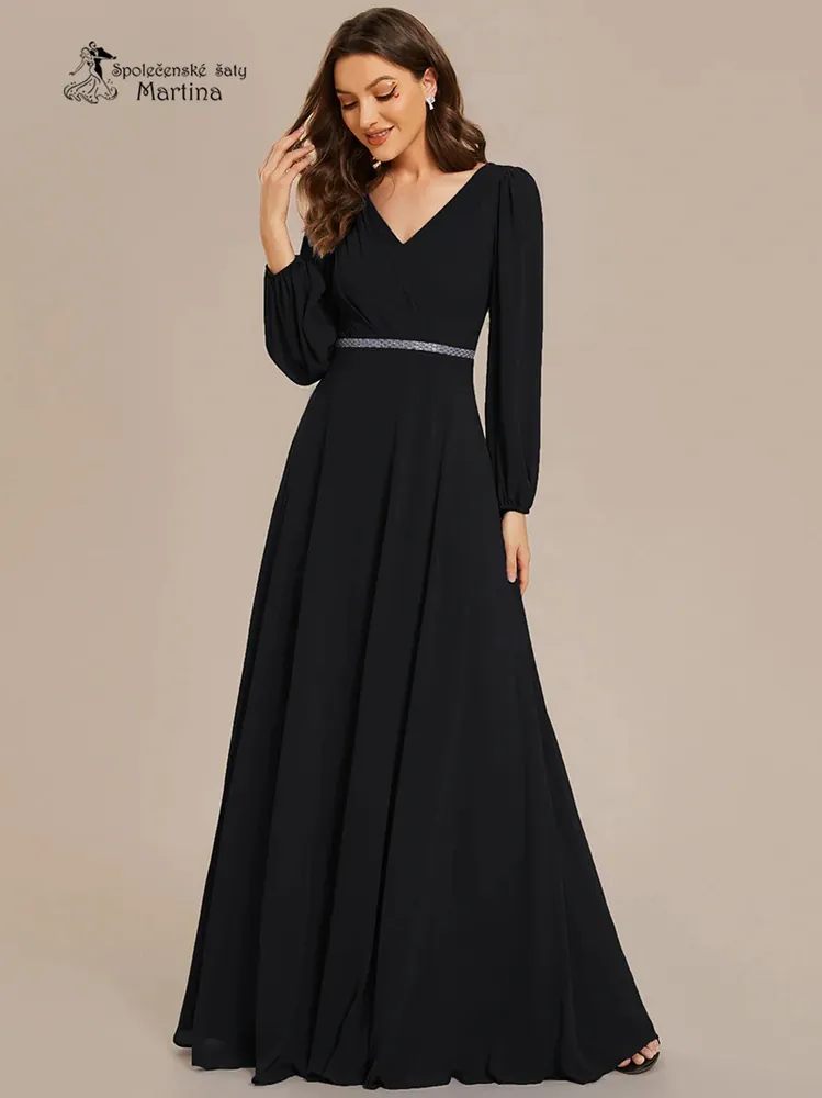 Černé společenské šaty s dlouhými rukávy "Kerenza" - vel. 46