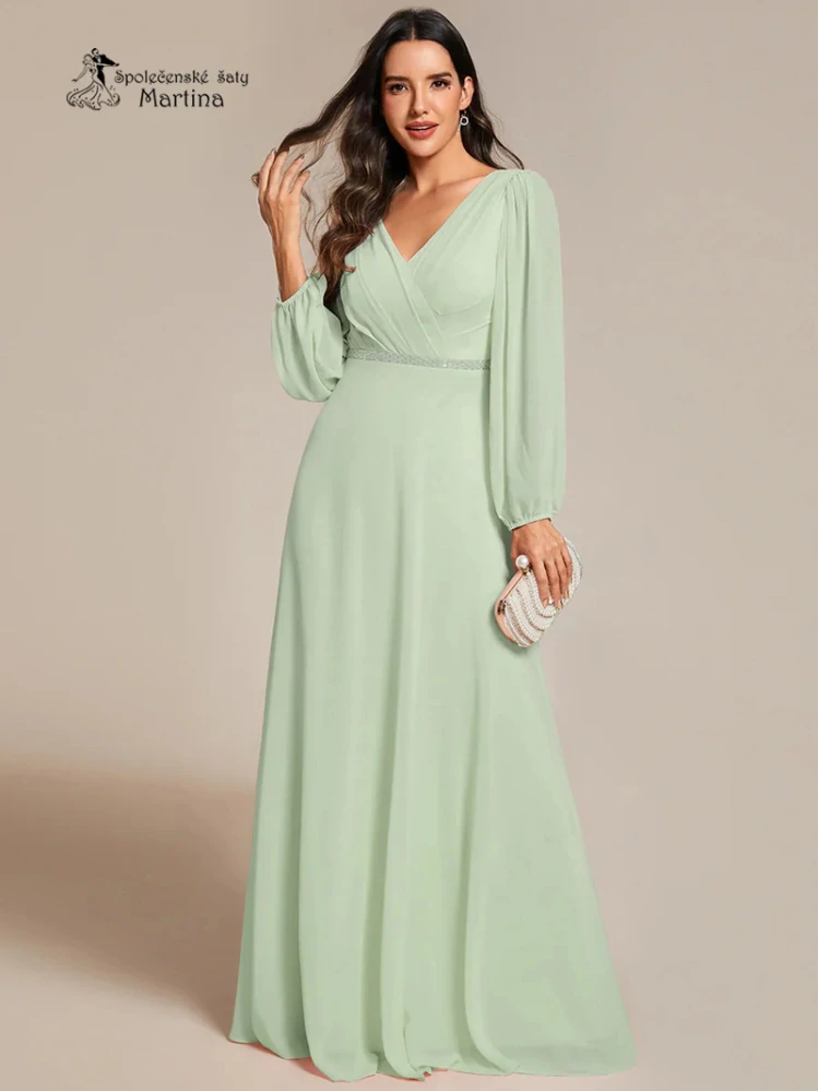 Světle zelené společenské šaty s dlouhými rukávy "Kerenza"