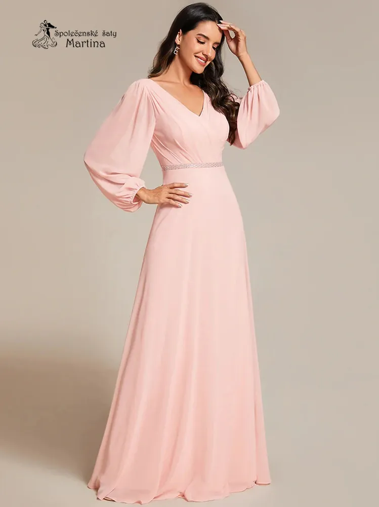 Světle růžové společenské šaty s dlouhými rukávy "Kerenza"