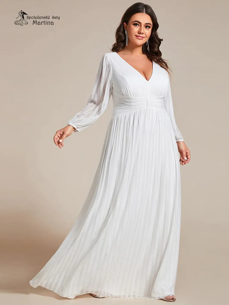 Svatební žebrované společenské XXL šaty "Antony" s dlouhými rukávy 