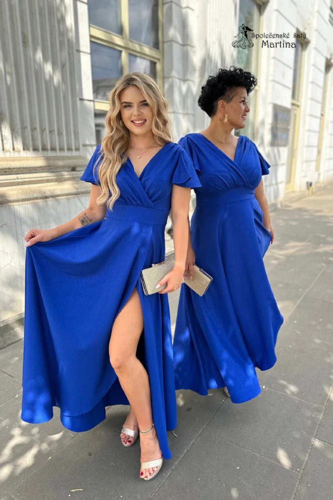 Královsky modré třpytivé asymetrické společenské šaty "Lorin"