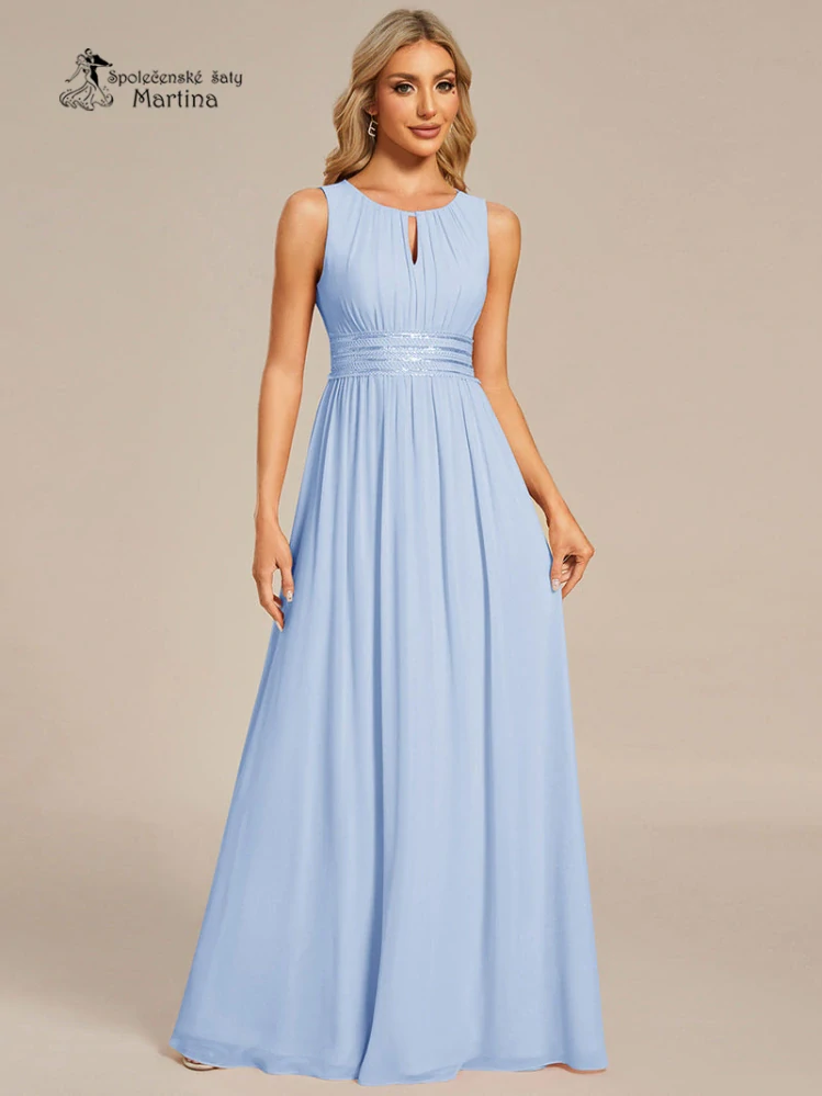 Ledově modré společenské šaty "Cherry" s lodičkovým výstřihem