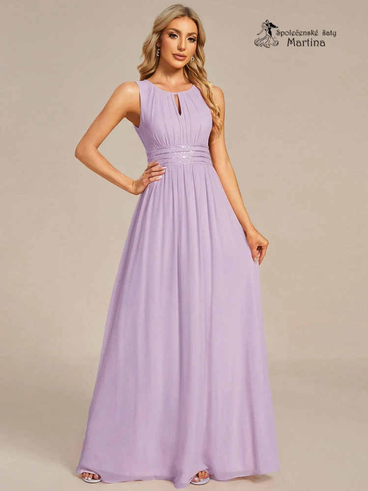 Lila společenské šaty "Cherry" s lodičkovým výstřihem