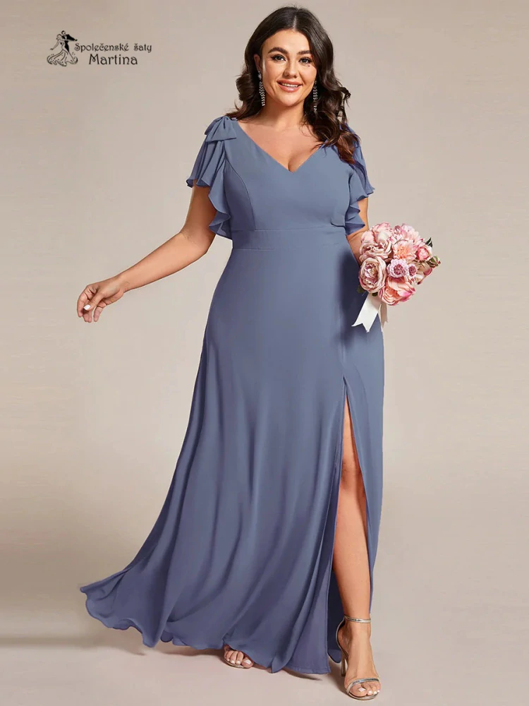 XXL dusty navy šifonové šaty "Simone" pro družičku či svatebního hosta