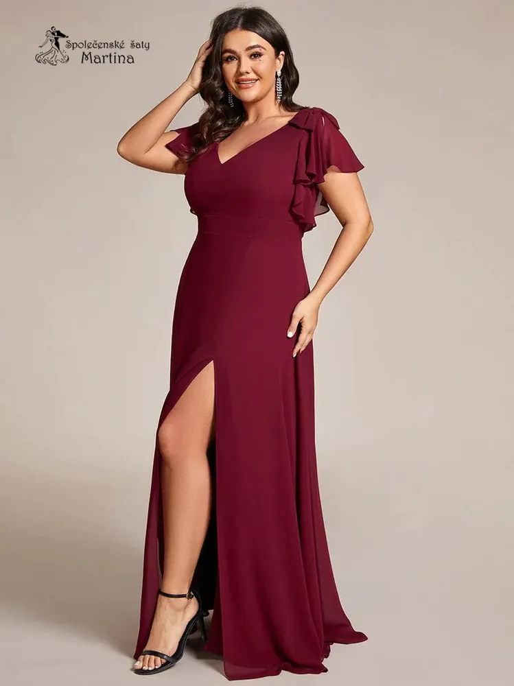 XXL vínové šifonové šaty "Simone" pro družičku či svatebního hosta