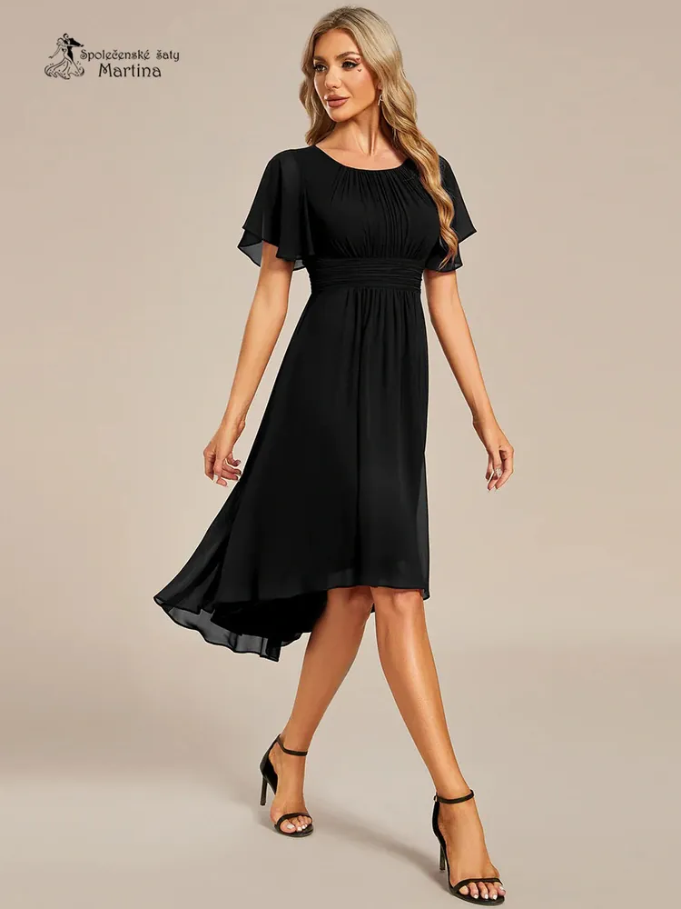 Jednoduché černé šifonové šaty po kolena "Lola" s krátkým rukávem