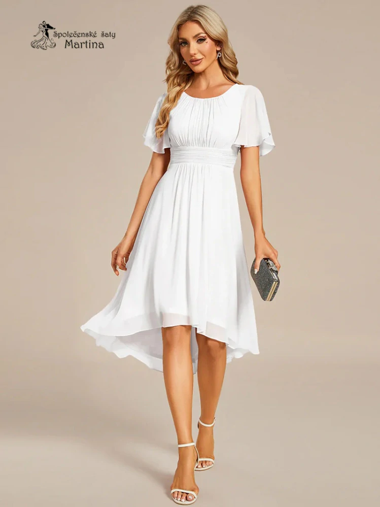 Jednoduché bílé šifonové šaty po kolena "Lola" s krátkým rukávem